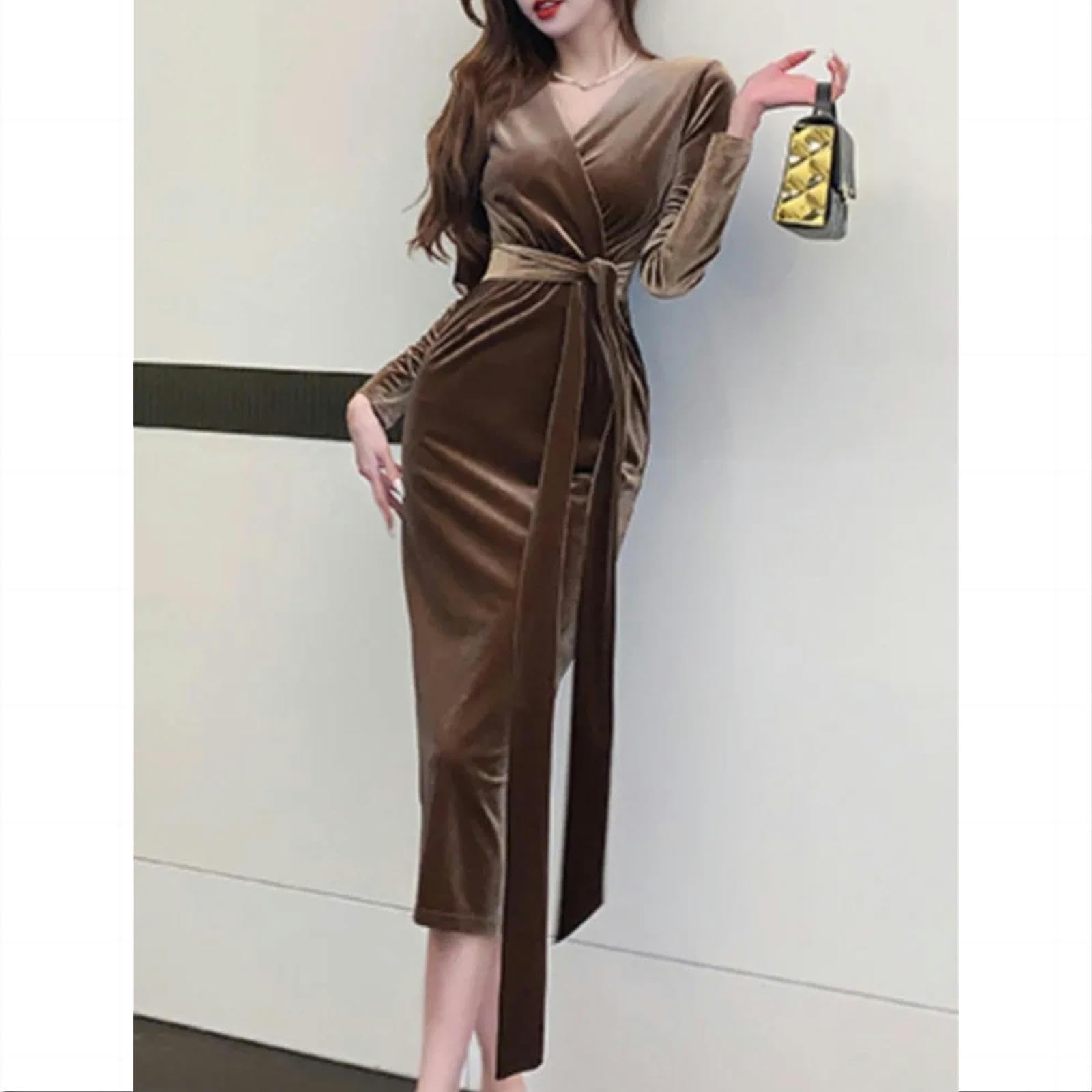 Sukienki damskie moda obcisła elegancka sukienka z długim rękawem na co dzień vintage sznurowane sukienki imprezowe