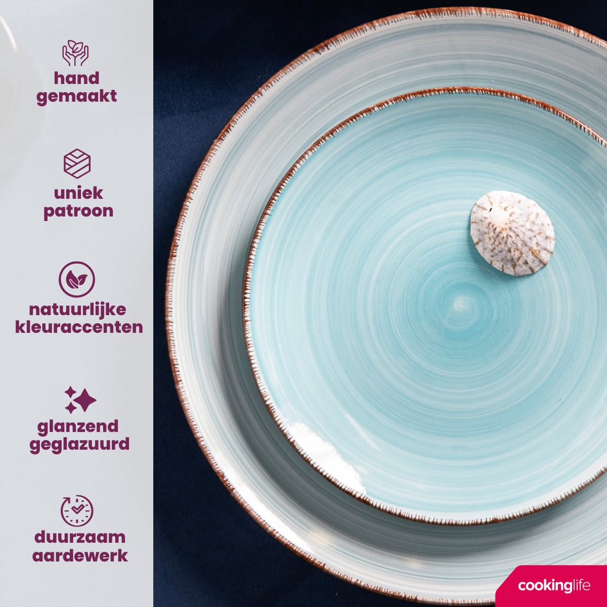 Cookinglife Delice - Piatti piani 6 pezzi, in ceramica, 26,5 cm, blu, lavabili in lavastoviglie, adatti al forno a microonde