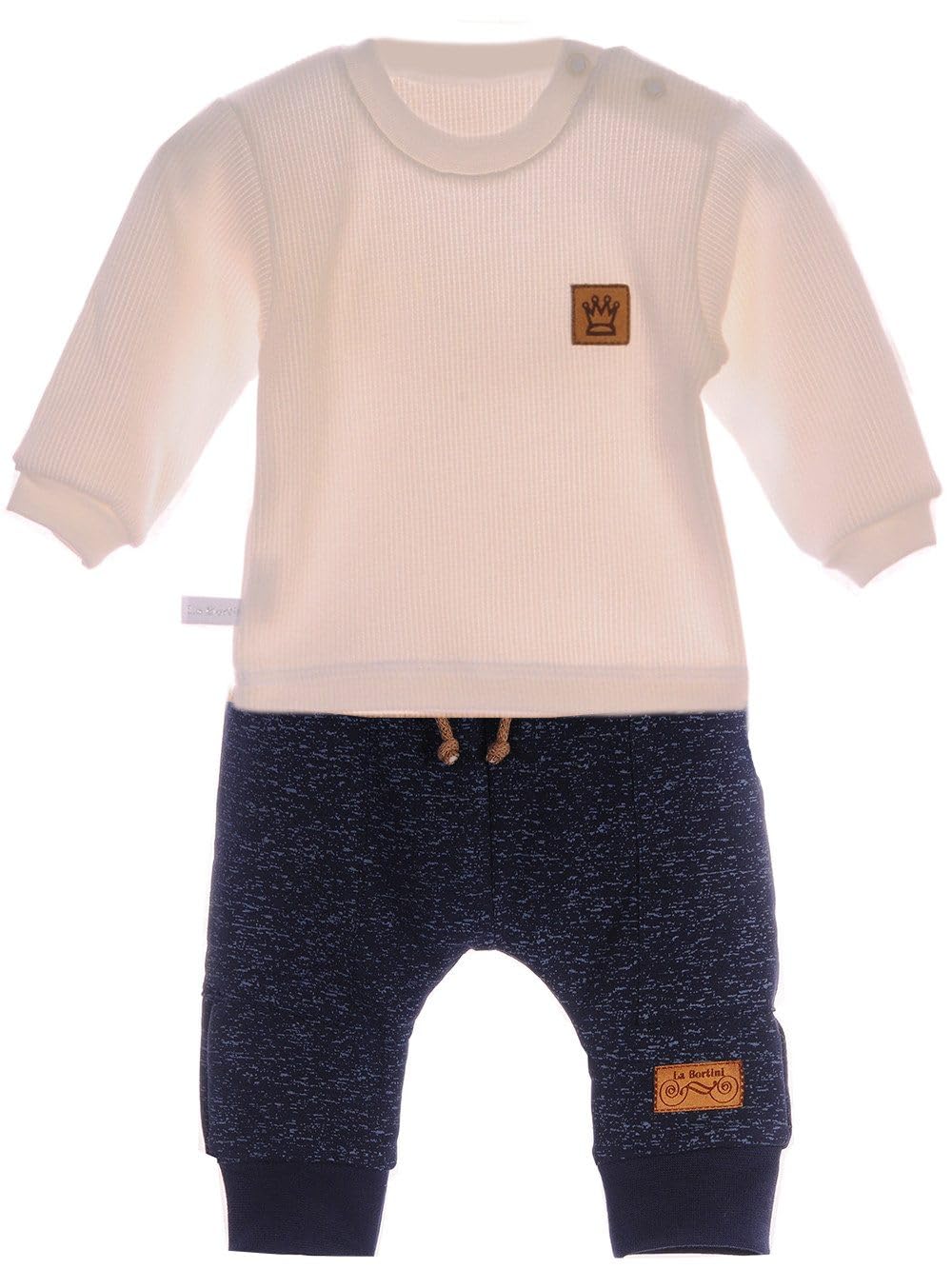 Baby Set Langarmshirt Hose Creme Blau Pulli Schlupfhose Zweiteilig Baumwolle Jungen Babykleidung bequem Erstlingsausstattung Outfit