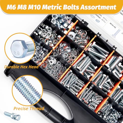 Image of Kadrick 820Pcs Metric Bolt Assortment,Grade 8.8 M6 M8 M10 Hex Heavy Duty Bolts and Nuts Kit,M6-1.0 M8-1.25 M10-1.5 (12mm to 45mm),Eco-Friendly Zinc Plated