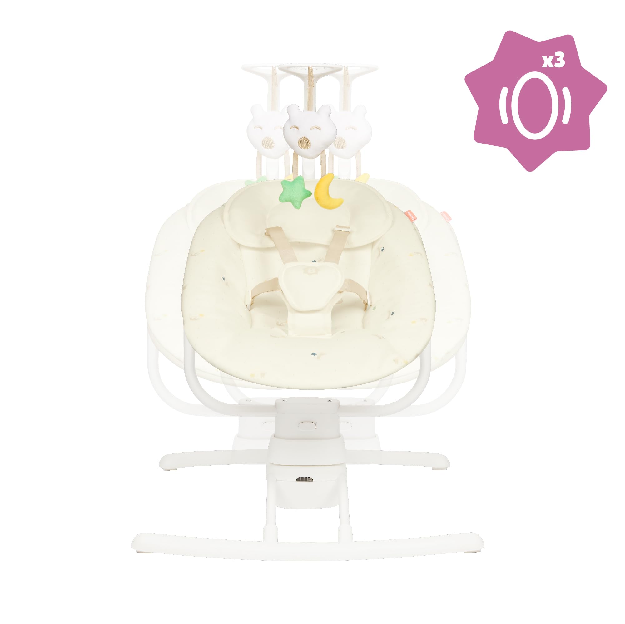 Badabulle Elektrische Babyschaukel Buddy Creme - 3 Schaukelgeschwindigkeiten, 8 Melodien, Spielbogen