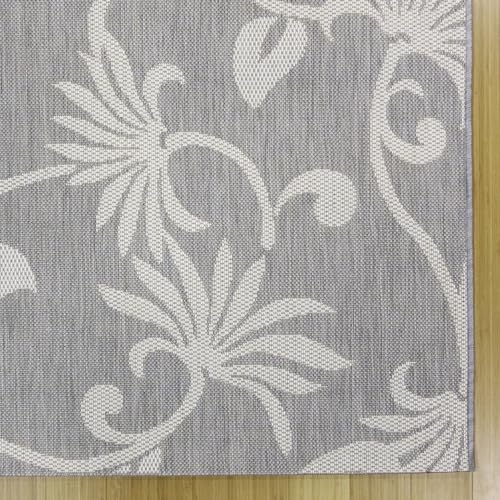 Gertmenian Indoor/Outdoor Kona Coast by Reyn Spooner Runner Rug - 2x6 Runner, Stain & UV Resistant, Ideal for Deck, Patio, Poolside Rooms - Floral Vines, Gray Cream, 46682