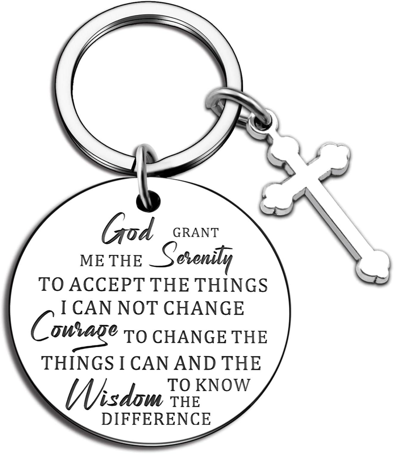 God Grant Me The Serenity Prayer Sobriety Quote Keychain Gift Dog Tag Keyring Christian Inspirational Keychain for Daughter Friends Mother Gift Birthday Religious Recovery Jewelry