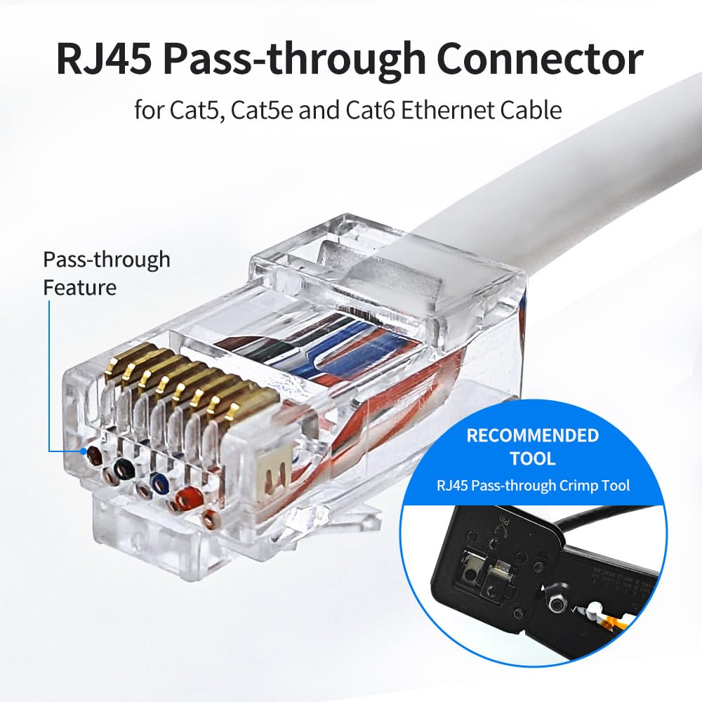 XANHAM 100 Pack Cat 6 Pass Through RJ45 Connector Unshield Modular Crimp Network Plug for Cat6, Cat6e, Cat5, Cat5e UTP Solid or Stranded Ethernet Cable