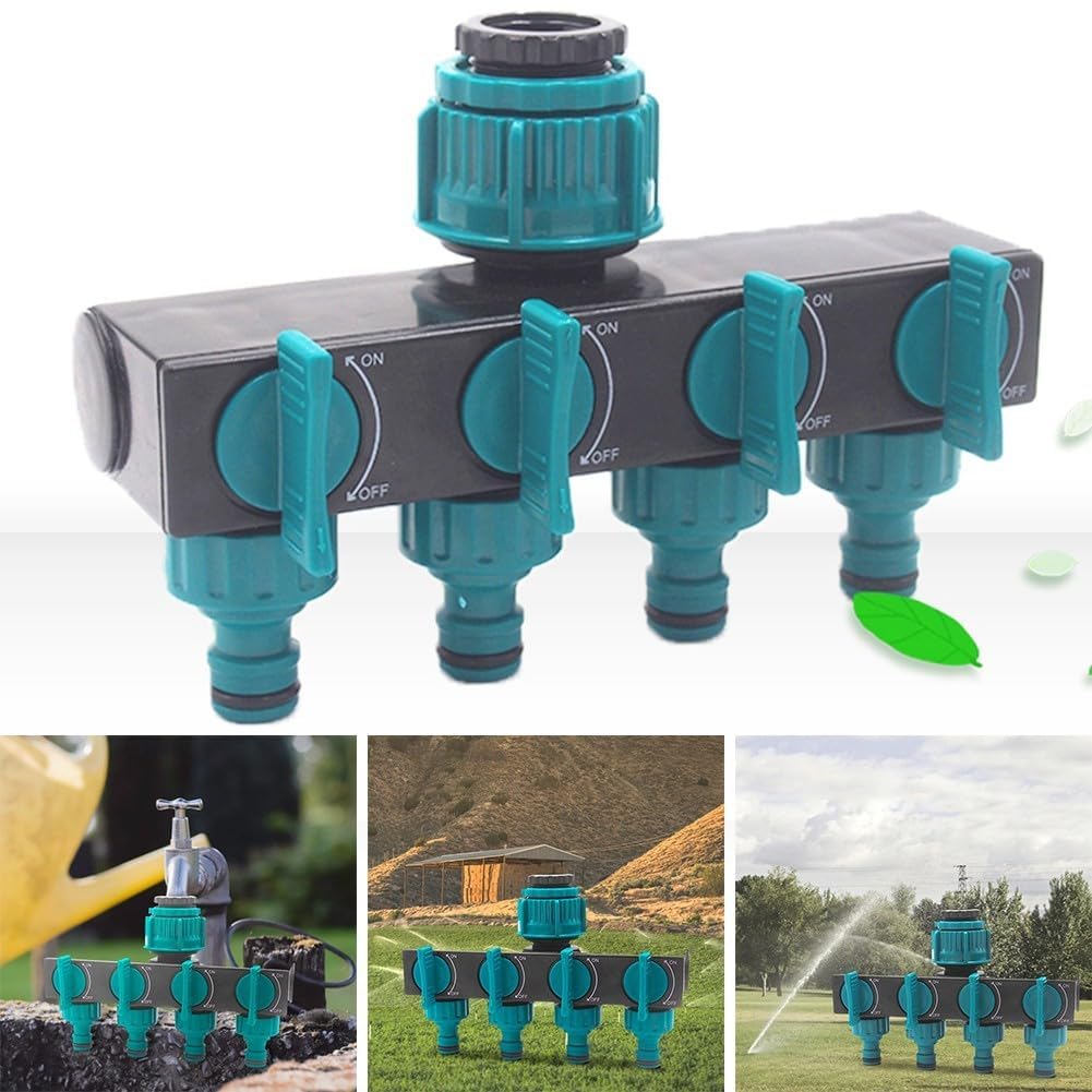 4 Wege Verteiler Wasserverteiler 4fach 4 Wasseranschluss Verteiler Ventilen 4-Fach Verteiler für Gartenschlauch Absperrhahn Schlauchverteiler Hose Splitter Schlauchverteiler (Schwarz)