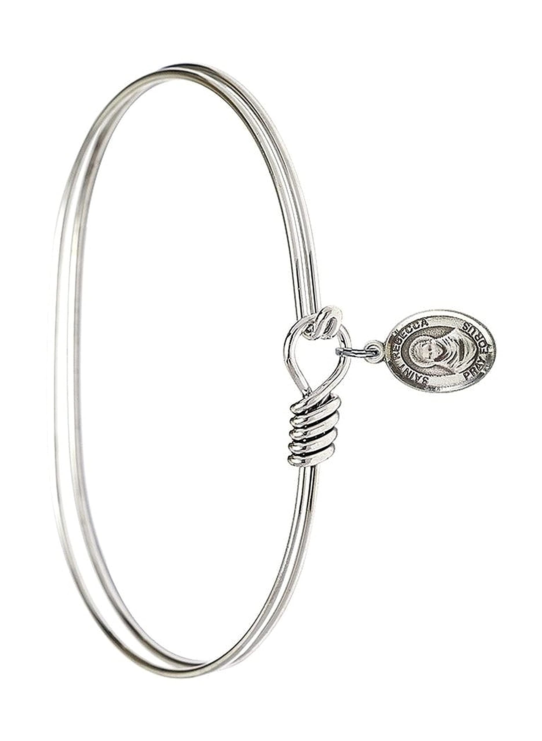 GenericNew Silver Tone Eye Hook Twist Bangle Bracelet with Saint Rebecca Charm, 7In to Elevate Your Style with Religious Jewelry TEH5279WIXX