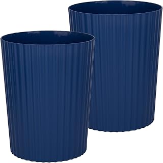 JiatuA Small Trash Can Plastic Wastebasket Round Garbage Container Bin for Bathroom, Kitchen, Bedroom, Home Office, College Dorm, Navy Blue 2 Pack