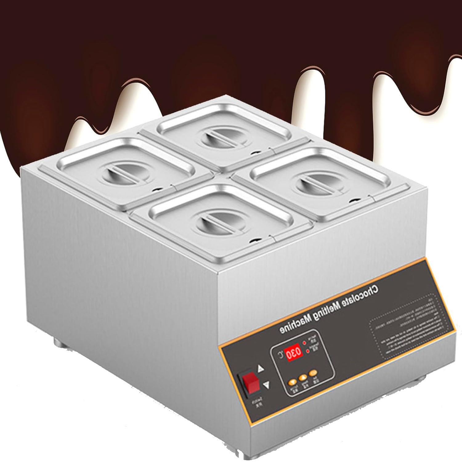 ASerZenith Commercial Chocolate Tempering Machine, Electric Melting Warmer With Stainless Steel Tank For Precise Temperature Control 0-95℃, Ideal For Candy Shops And Bakeries,4Tank