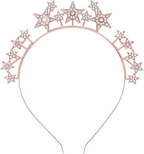 CAKURE Diadema de corona con halo de estrellas, tiaras y coronas de estrellas de diamantes de imitación, diadema de María y diosa, accesorio para el