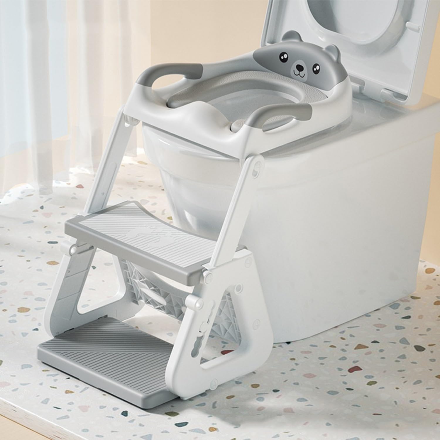 Potty Training Seat & Toddler Step Stool, Ultimate Stability Toddler Toilet Seat, Adjustable Step & Seat Height Potty Seats for Toddlers Boys Girls (Grey Potty Training Seat B)