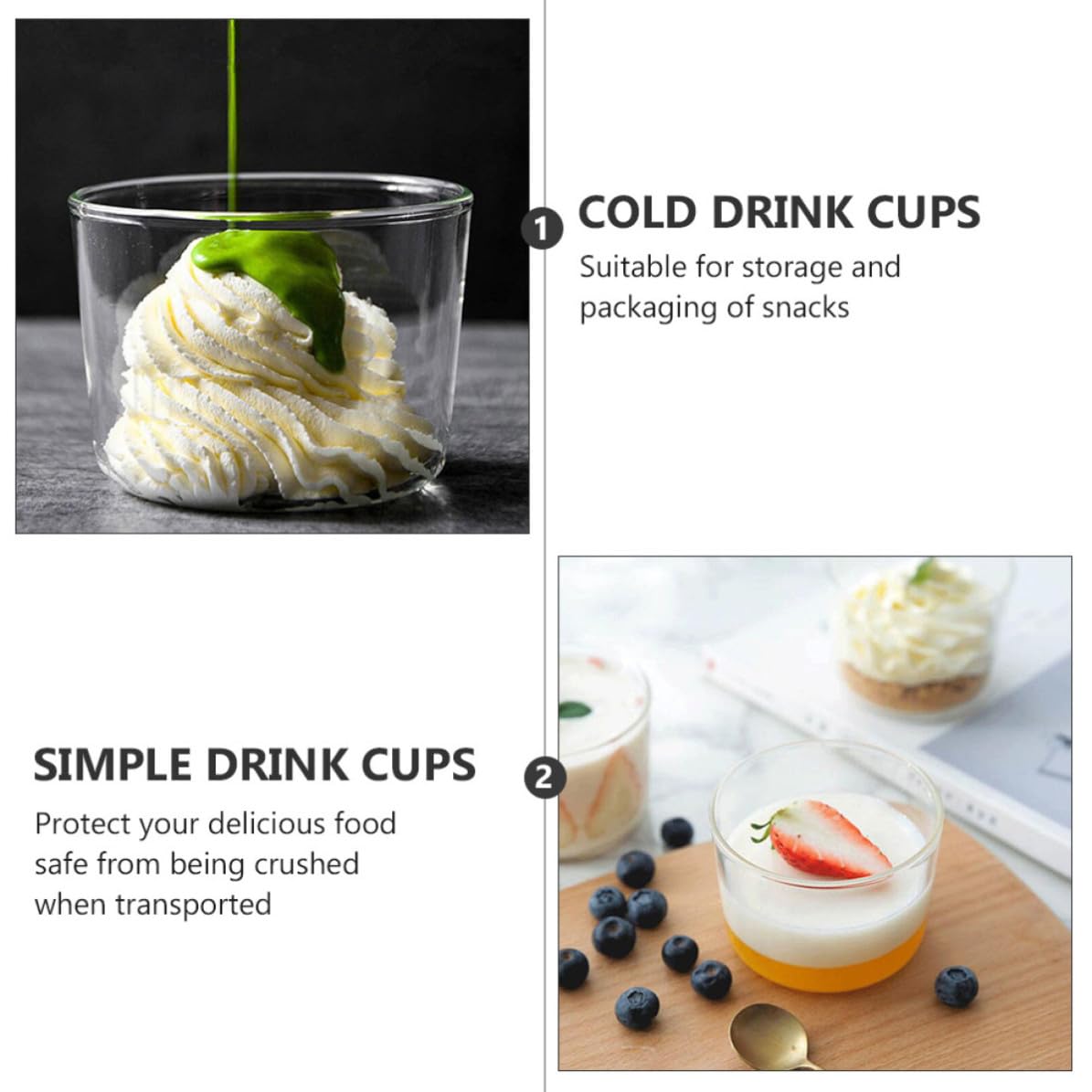 4 Vasos de Reutilizables Prácticos Recipientes Redondos Cómodo Tacto para Postres de 200 Ml para Uso Diario y Snacks