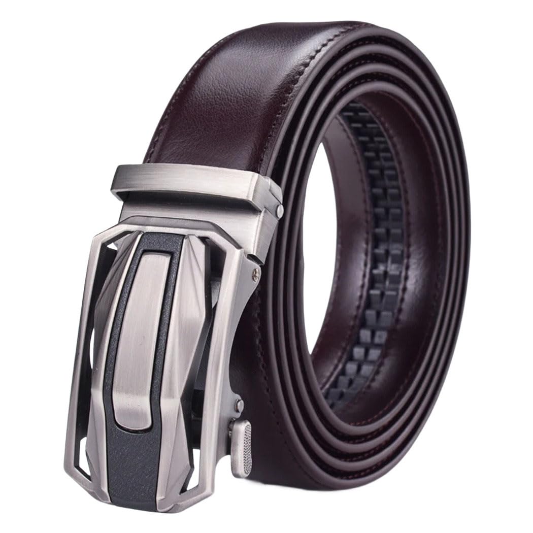 Cinturón de cuero con trinquete para hombre con hebilla automática deslizante o correa de cintura casual