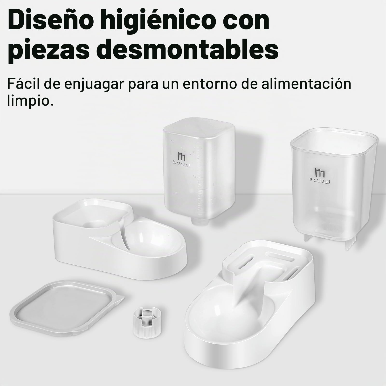 Marchul Dispensador para Gatos y Perros, Comida y Agua, Pack 2 Unidades, Comederos Automáticos, 3.8 L c/u, Comedero, Alimentador y Bebedero para Mascotas (Alfombrilla de Silicona)