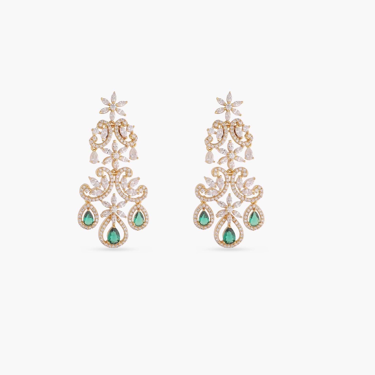 Antique Gold-Plated Indian Drop Earrings for Women Brass CZ Pearl Desi Jewelry Wedding Jewelry Ethnic Occasion Gift for Her