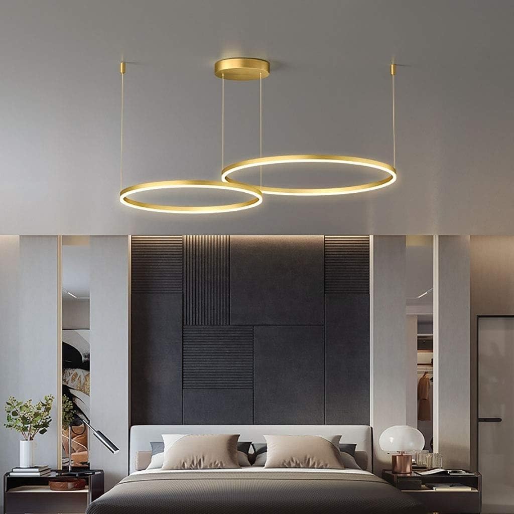 LED Pendant Light Modern Ring Chandelier Dining Table Pendant Lights Dimmable Round Ceiling Light With Remote Control For Island Living Room Dining Room Kitchen Living Room(Gold,2-Rings-40+60cm)