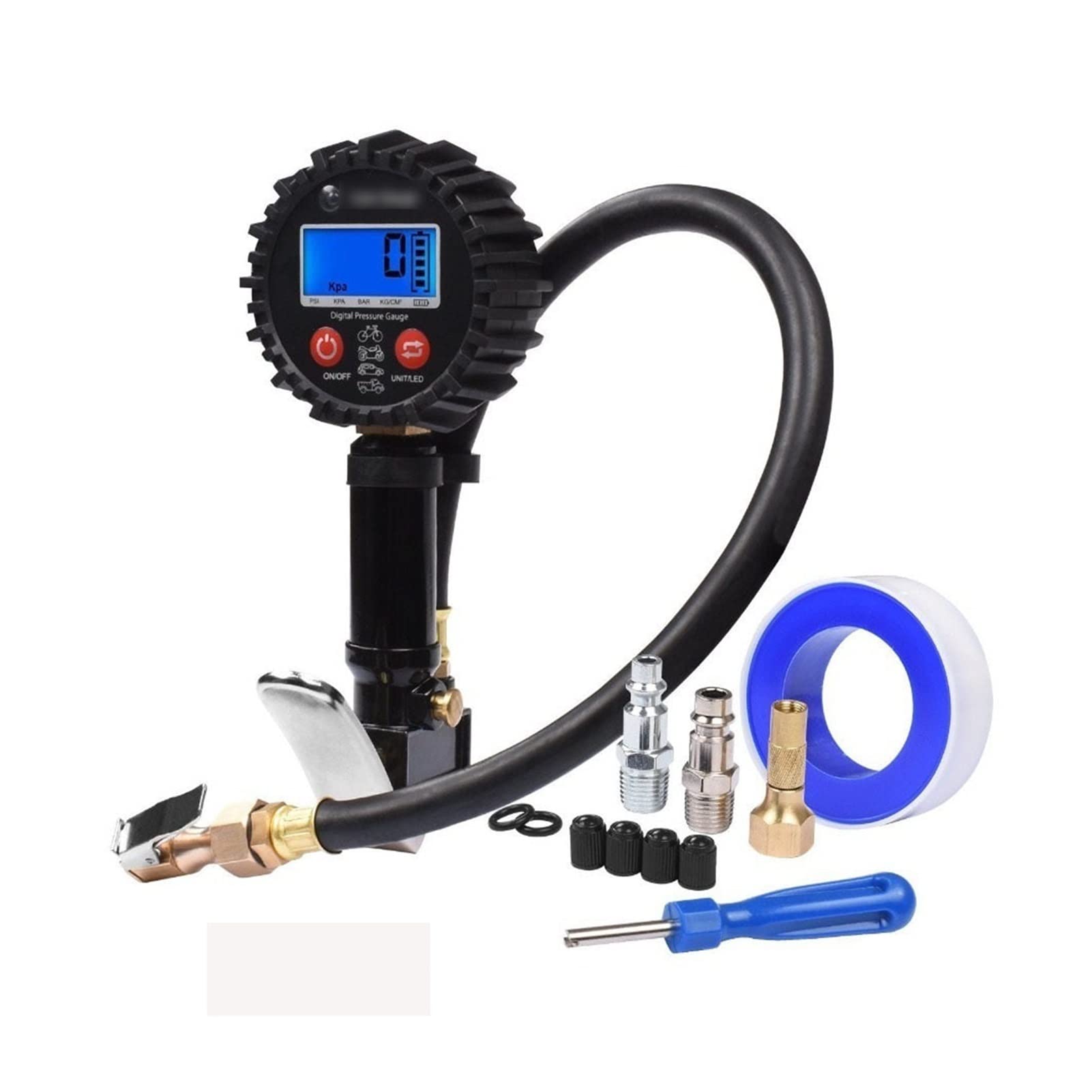 Medidor de presión de neumáticos Probador de neumáticos digital 200PSI Pantalla LCD Manómetro de presión de aire Acoplador de conexión rápida para automóvil Camión Motocicleta (Color : Red) (Black)