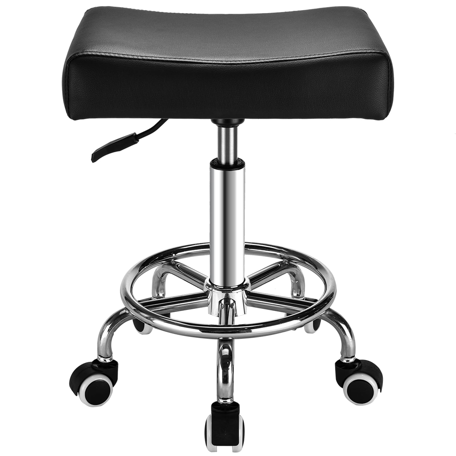 Square Salon Rolling Stool - 300lbs Weight Capacity，Adjustable Swivel Stool with Wheel，Pu Leahter Comfortable Cutting Stools for Salon Tattoo Stylist Massage Perfect for Work SPA-image-9