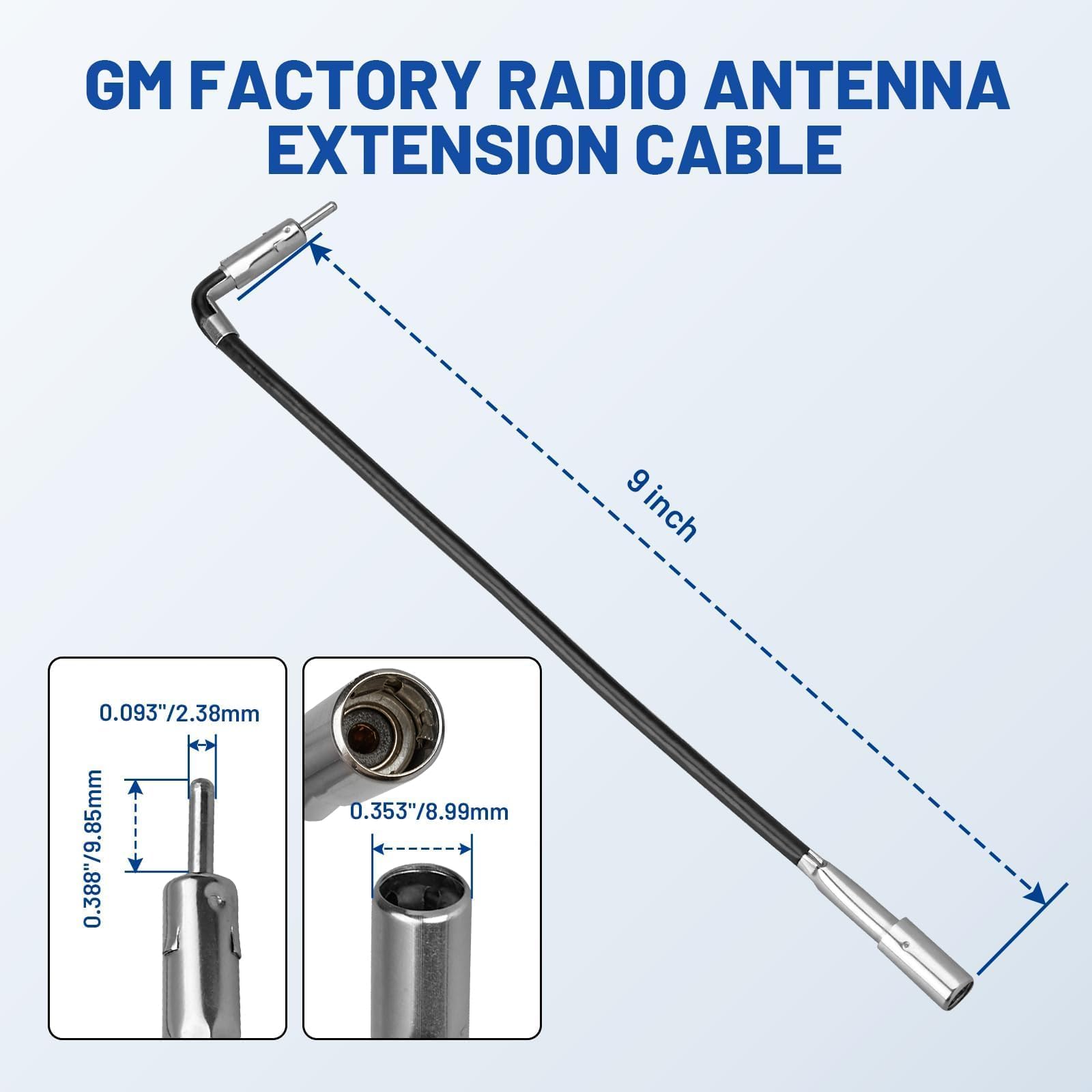 Anina Cable de extensión de antena de radio AM FM de 9 pulgadas para GM Chevrolet GMC Buick Factory de 1988 en adelante, adaptador de antena macho a hembra para vehículo estéreo con mini enchufe sin