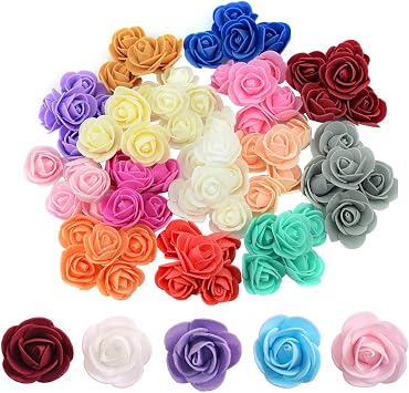 100 Pcs 1.3 Inch Mini Artificial Rose Flowers Mix Color PE Foam Fake Rose Heads DIY Wedding Flowers for DIY Bear Wedding Home Decoration DIY Crafts, Party, Festival,Valentines Day Decoration