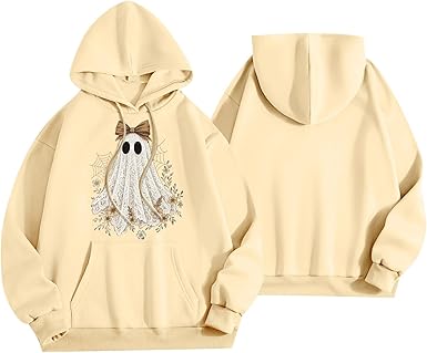 Halloween Hoodies for Women 2025 Fall Fashion Long Sleeve Cute Ghost Graphic Lightweight Hoodie with Pockets