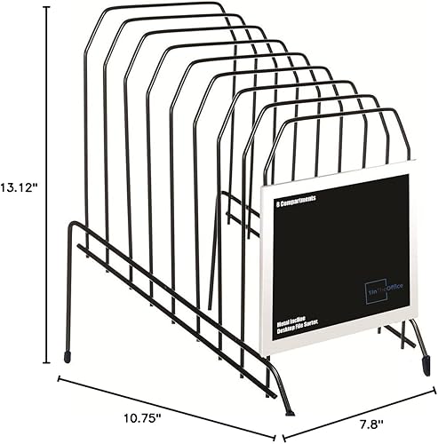 Miniatura 9 de Organizador de archivos 1InTheOffice para escritorio con inclinación de metal, con 8 compartimentos, negro, Negro