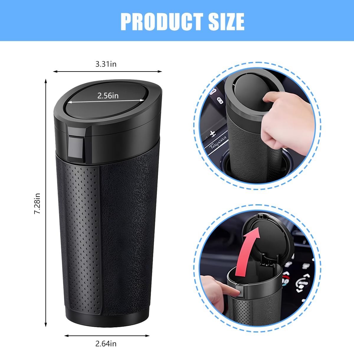 Zpana Car Trash Can with Lid, Leakproof Vehicle Cup Holder and Side Door Garbage Container Bin, Waterproof Auto Interior Trash Storage Organizer Accessories, Universal for SUV RV Truck (Black)