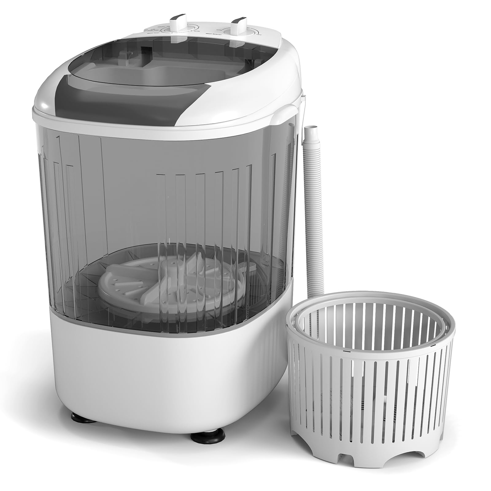 COSTWAY Mini Portable Washing Machine, 5.5 lbs Capacity, Compact Laundry Washer with Spin Tub & Drain Hose, Perfect for Apartment Dorms RV Home (Grey)