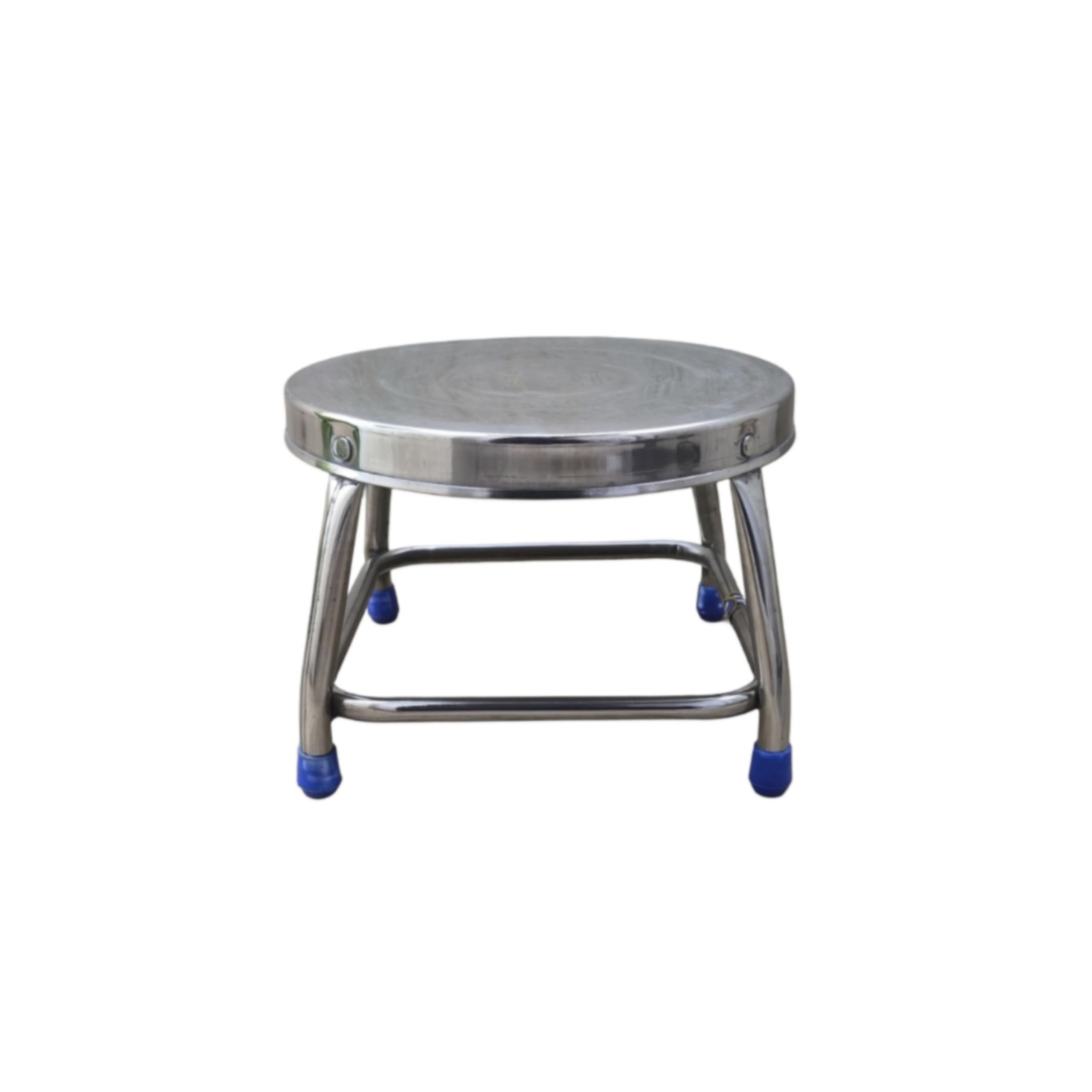 round stainless steel stool with anti-slip feet uses bathroom, livin room, balcony, puja rooms, commercial uses, transport seating, kids seating.