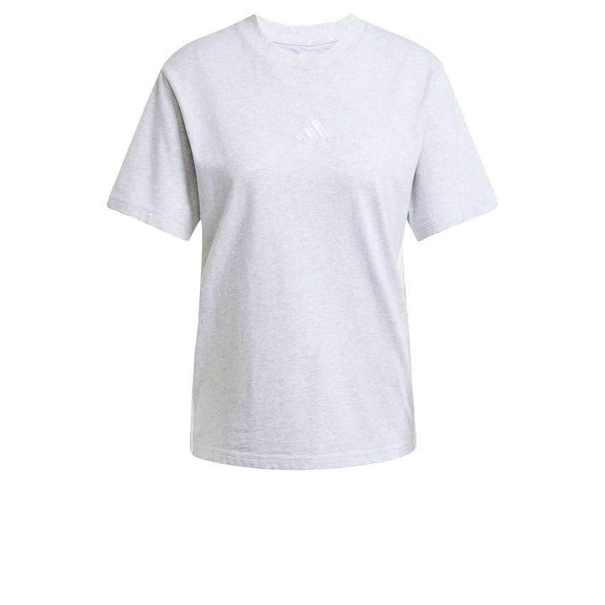 adidas Donna Essentials 3-Stripes Cotton T-Shirt, Light Grey Heather/White, XS