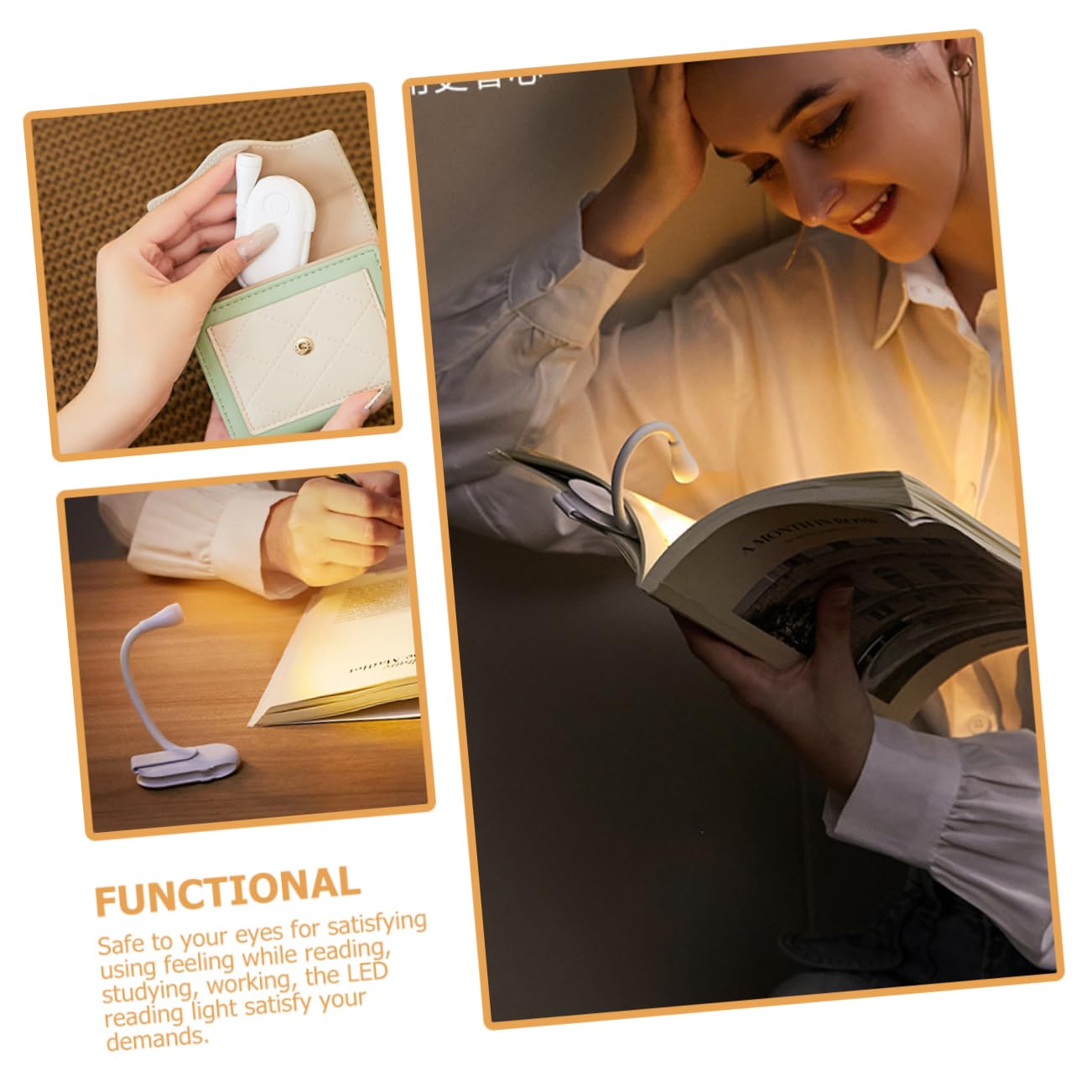 OUNONA USB Rechargeable Reading Light Portable Clip Book Lamp with Angle Compact Design for Home Office Travel for Students Nighttime Reading