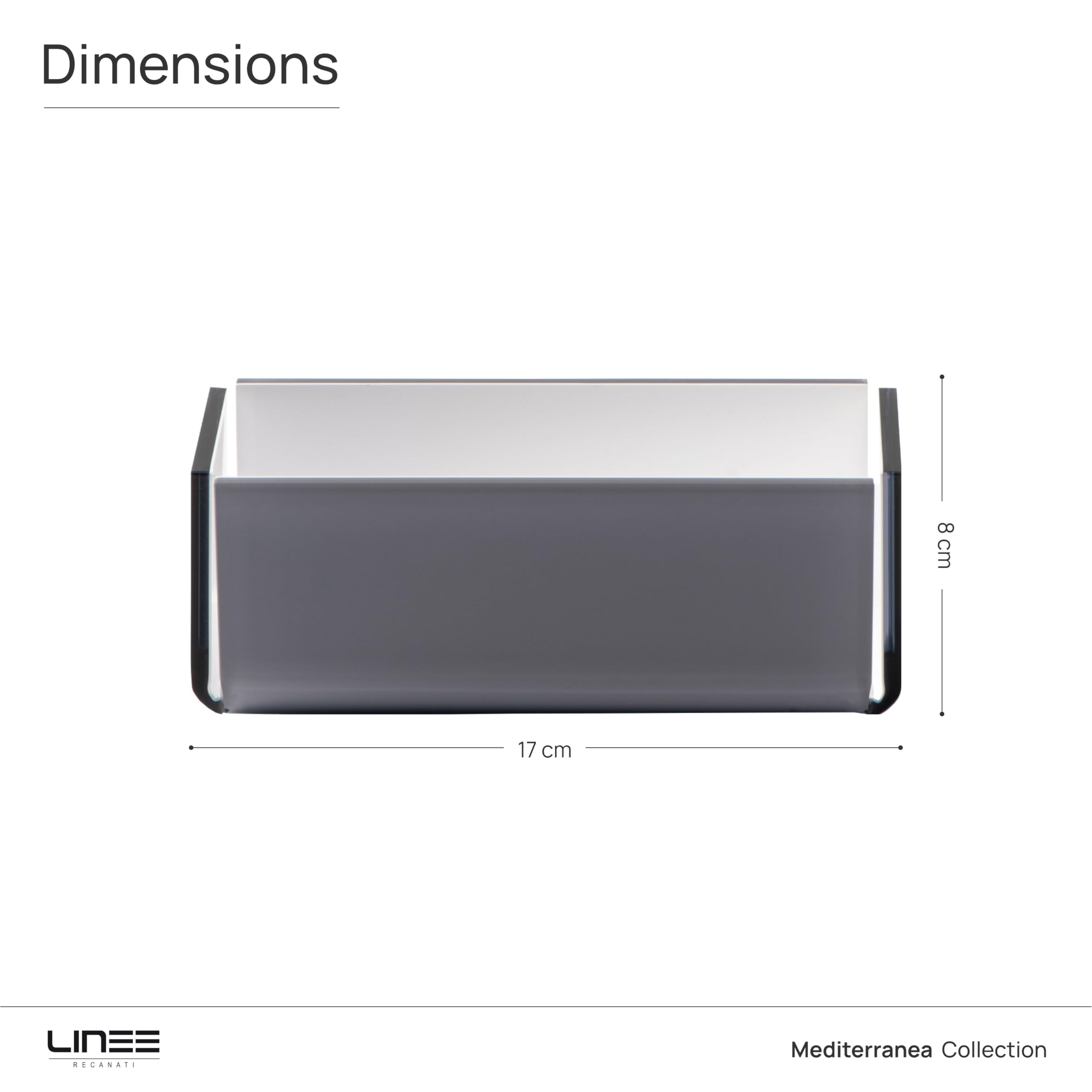 LINEE Recanati MEDITERRANEA Porta Bustine da Tè – Contenitore Design in PMMA 17x8x7 cm – Accessorio Elegante per Tavola Moderna – Made in Italy (Grigio Trasparente/Bianco)