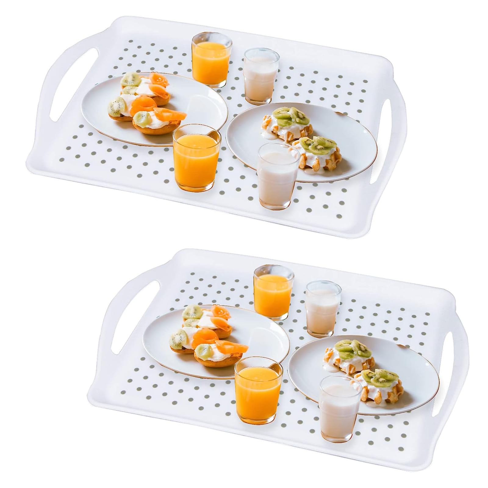 2-Pack Non-Slip Food Serving Trays - Rectangle Anti-Slip Dishwasher Safe for Snacks, Fruits, Desserts, and Drinks - Small Breakfast Tray for Bed, Lap, and Eating