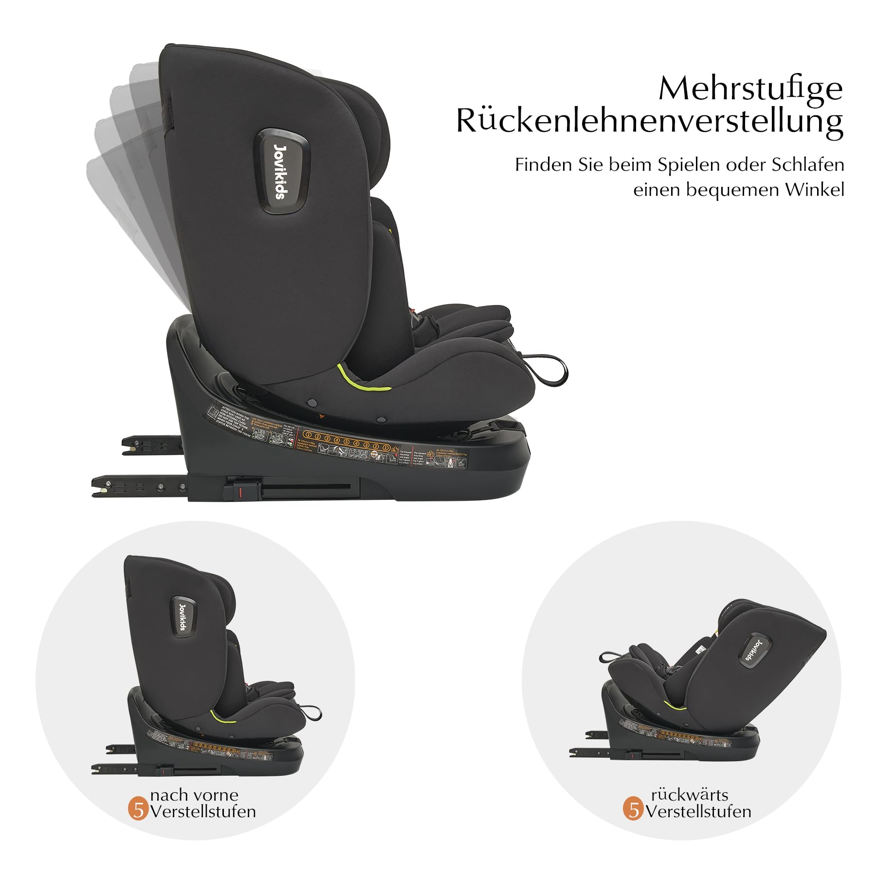 Jovikids 360° Drehbar Kindersitz mit ISOFIX und Ruheposition, i-Size(ECE R129) 40-150cm(0-36kg) Reboarder Baby Autositz, ab Geburt -12 Jahre (schwarz)
