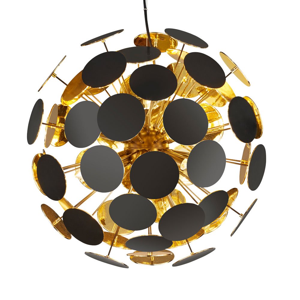 Trio Leuchten Lampa wisząca Discalgo 309900632, metal/tworzywo sztuczne, czarny matowy/złoty, bez 6 x E14, 54 x 54 x 150 cm
