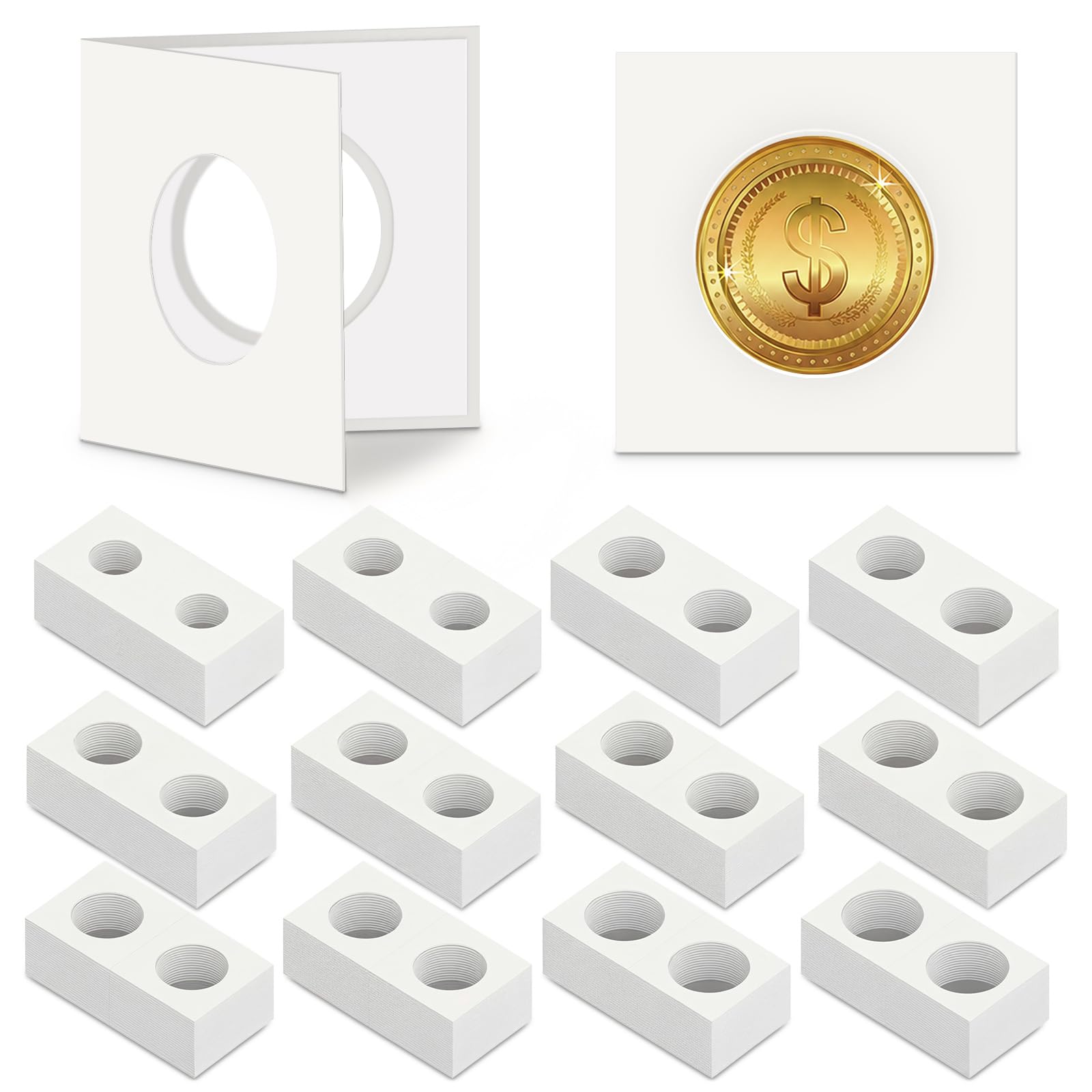 Outus 600 soportes autoadhesivos para monedas, cartón, 2 x 2, 12 tamaños surtidos, suministros de colección de monedas, accesorios de cartón para coleccionistas