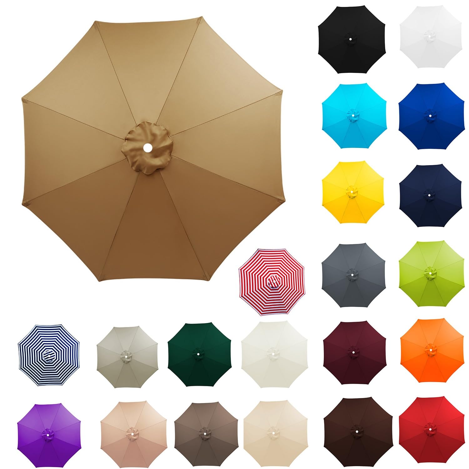 Replacement Parasol Canopy For 8 Arms, Strong and Thicck Garden Umbrella Replacement Cover, UV Protection Waterproof, Umbrella Covers For Garden Deck Backyard Pool(Khaki,10.83ft)