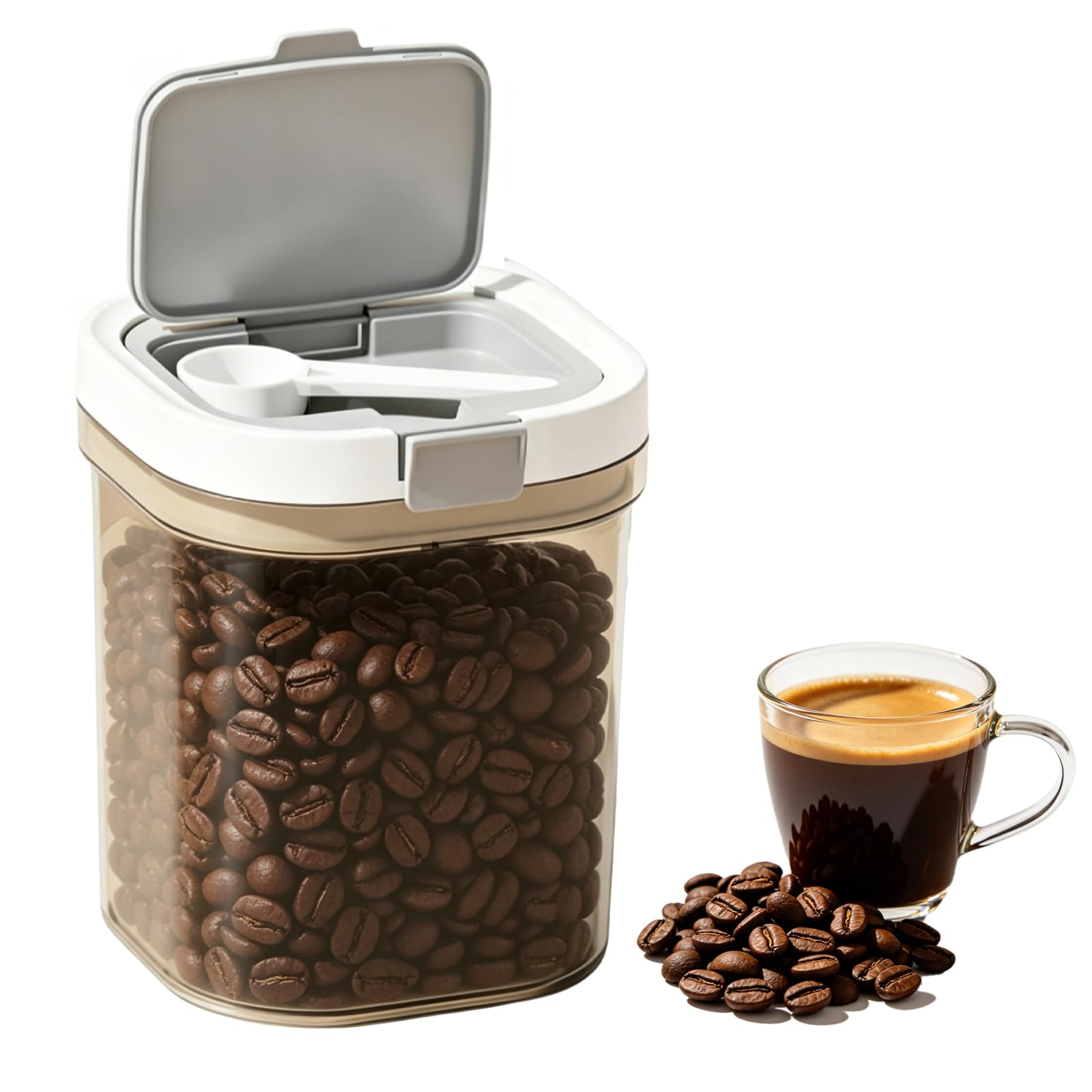 Airtight Coffee Canister with Lid and Scoop, 1300ml Kitchen Storage Container | Large Capacity Food Storage Jar for Coffee Beans, Ground Coffee, Flour & Dry Foods | Stackable, Leakproof, Seal-Tight