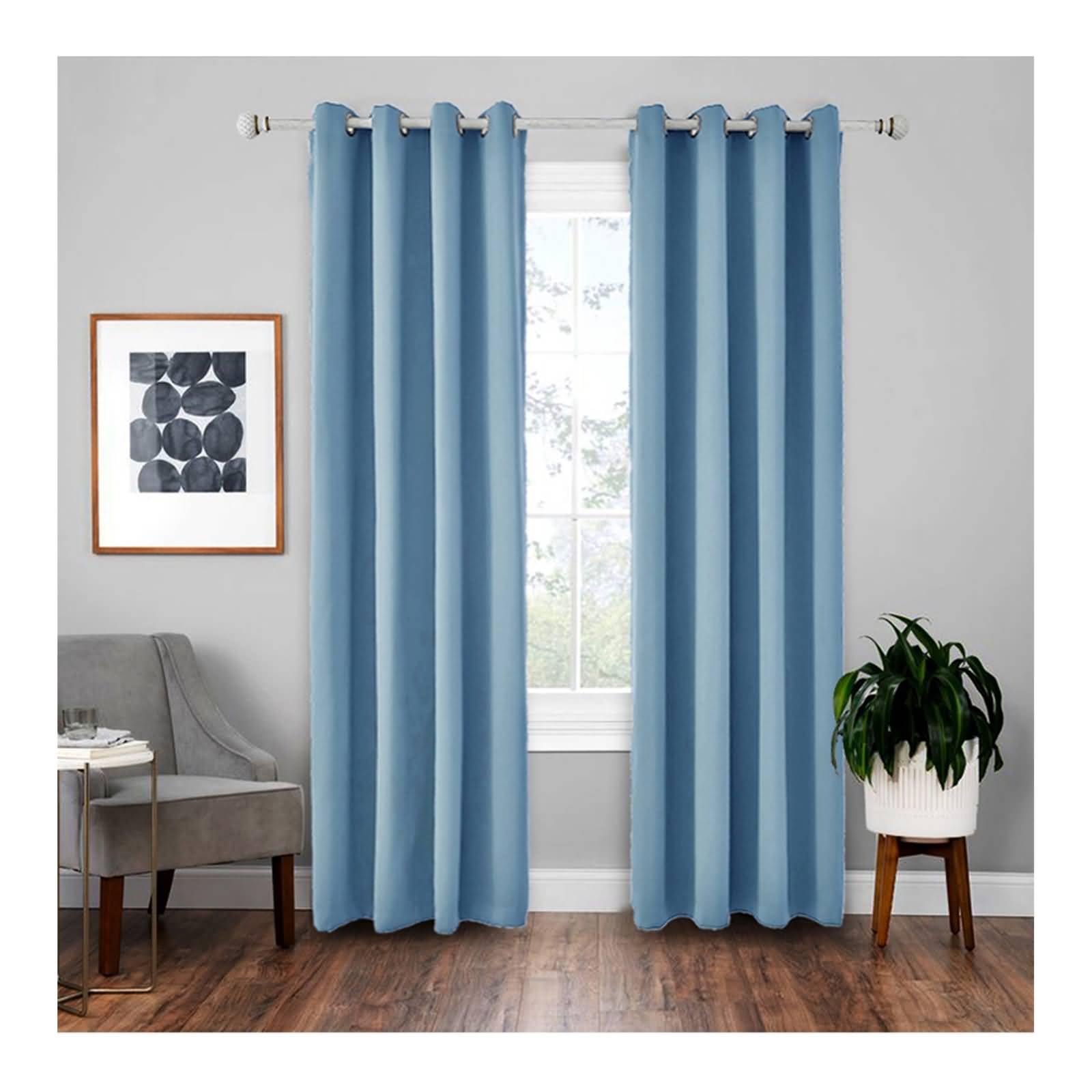 Gardinen mit Ösen, Einfarbiger Fenstervorhang, lichtblockierend, wärmeisoliert aus Polyester, Hellblau, 140x260cm