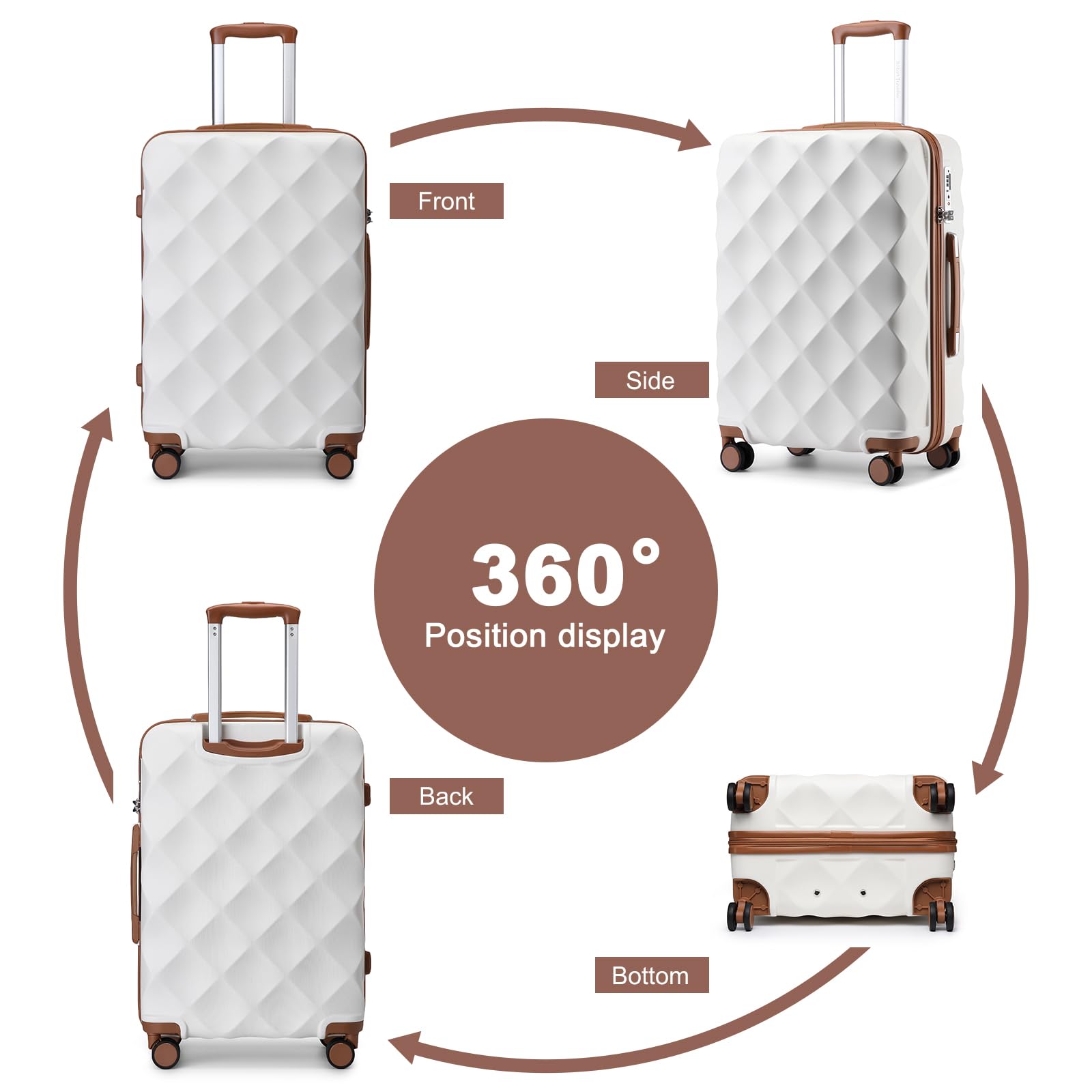 British traveller Bagagli duri durevoli di ABS+PC con la chiusura lampo YKK della serratura di TSA delle ruote 4 del filatore, Bianco panna, M(medium 24inch), Valigia rigida