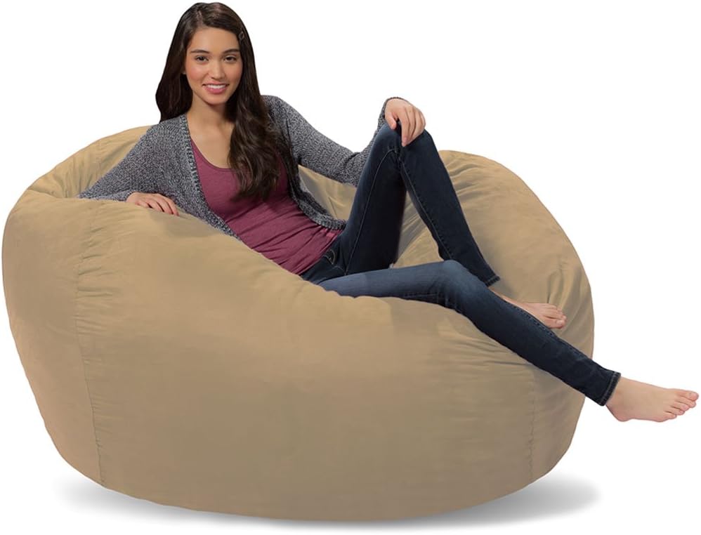 Comfy Sacks Memory Foam Bean Bag Chair, Camel Micro Suede
