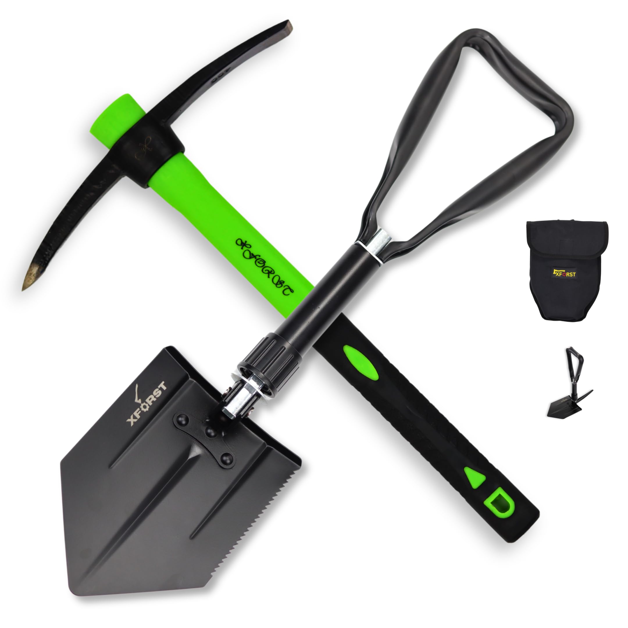 Set Xforst: Pala Pieghevole KS1 & Mini Piccone PF400 – Set Indispensabile per Giardinaggio, Campeggio e Sopravvivenza