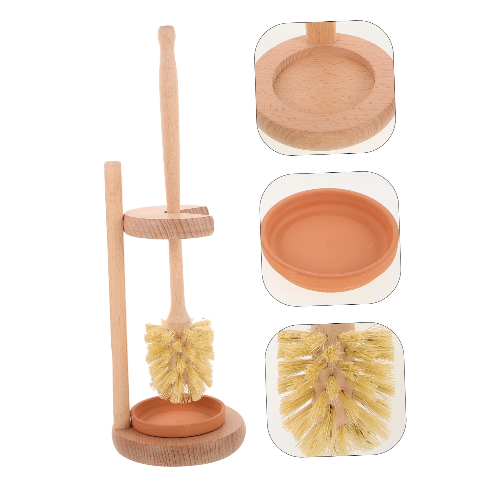 VALICLUD Juego de Escobilla Cepillo de Limpieza para Baño para Inodoro con Soporte de Madera y Cerámica Que No Daña Superficies y Limpia sin Dejar Rincones