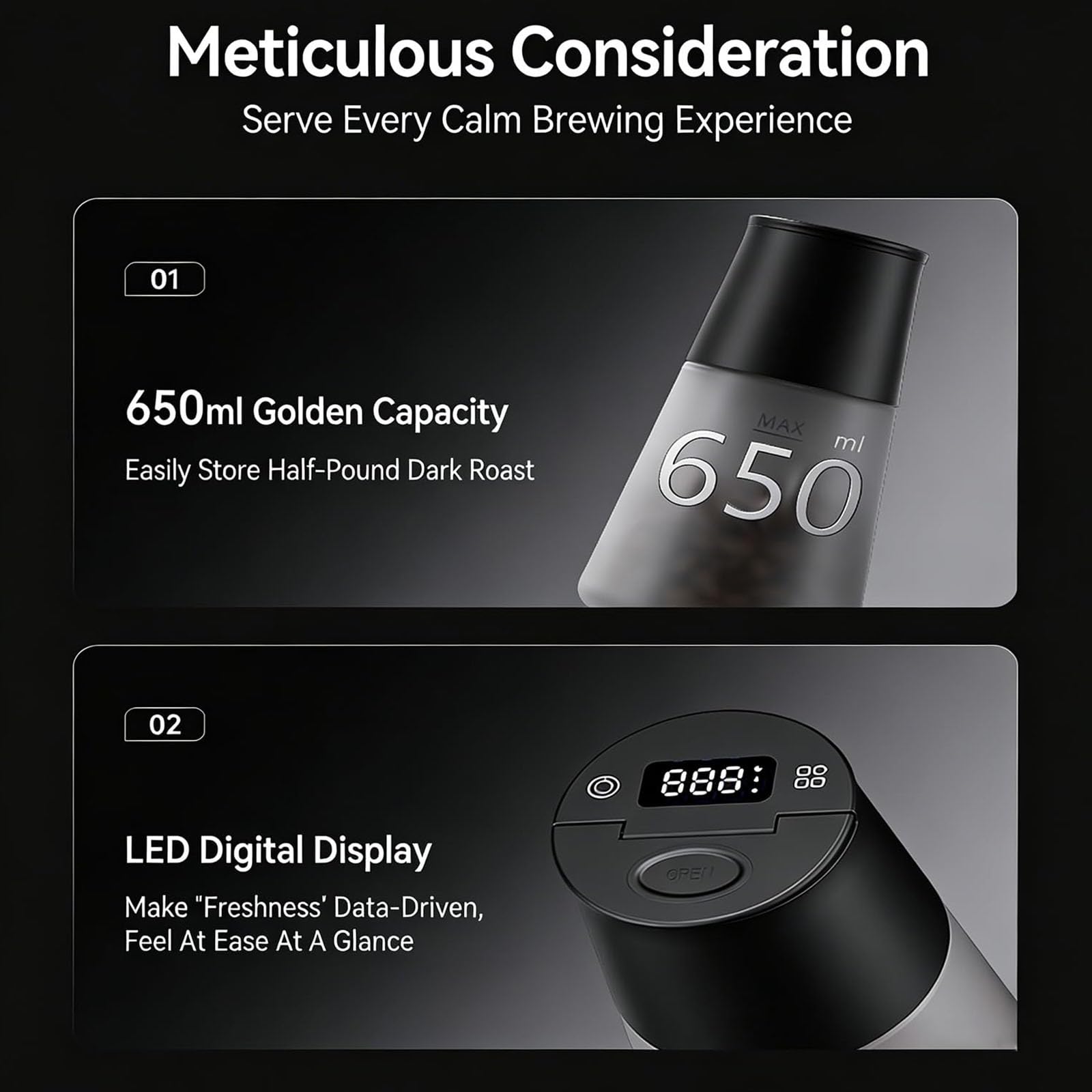 Elektrischer Vakuum-kaffeebehälter, 650 Ml Luftdichter Behälter Für Kaffeebohnen, Mit Digitalanzeige, Timer/aufzeichnungsfunktion, Temperatur-/feuchtigkeitserkennung, Auch Für Teeblätter