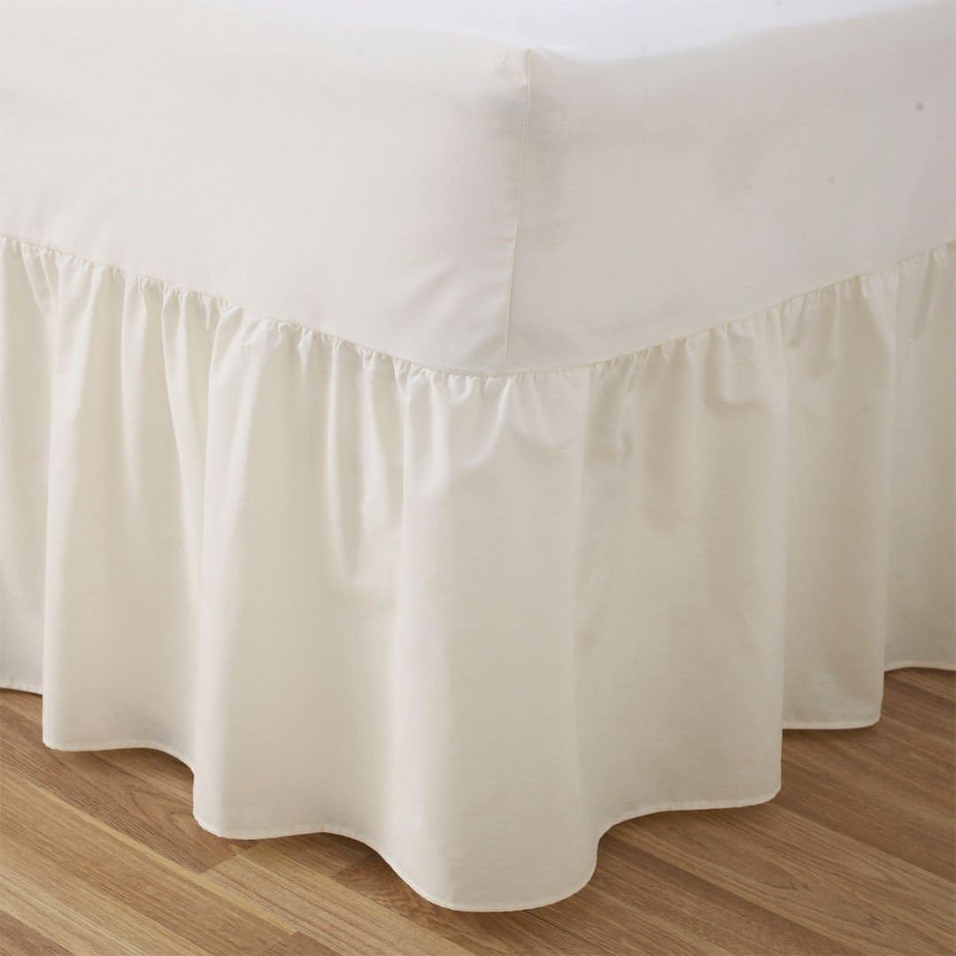 PLAIN DYED 50:50 POLY COTTON BED BASE VALANCE SHEET CREAM: KING SIZE BED