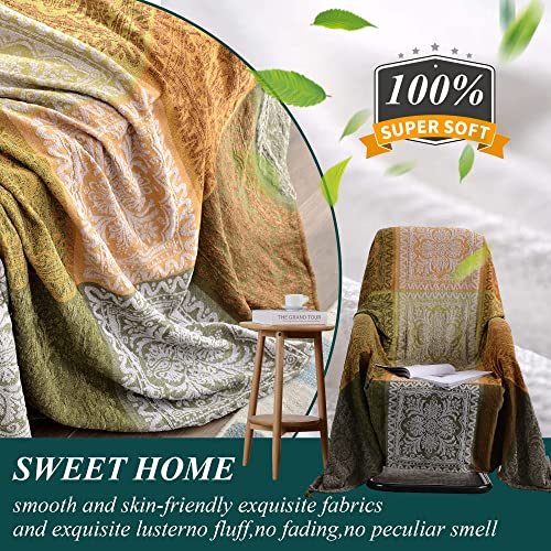 Edcooy Überwürfe für Sofas, große, bunte Chenille-Quasten, gewebte Hippie-Überwurfdecken für Couch, Bett, Sofa, böhmische Fransen, Quasten, Dekoration für Zuhause (grün, groß, 220 x 260 cm)