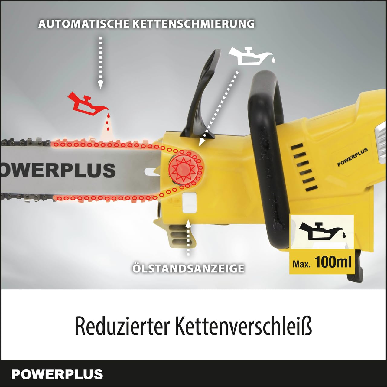 POWER plus elektrische Teleskop-Kettensäge 900W POWXG1032 2 in 1 elektrische Säge mit 300 mm Schwert, automatischer Kettenschmierung, Gartengeräte für einfache & anspruchsvolle Gartenarbeit