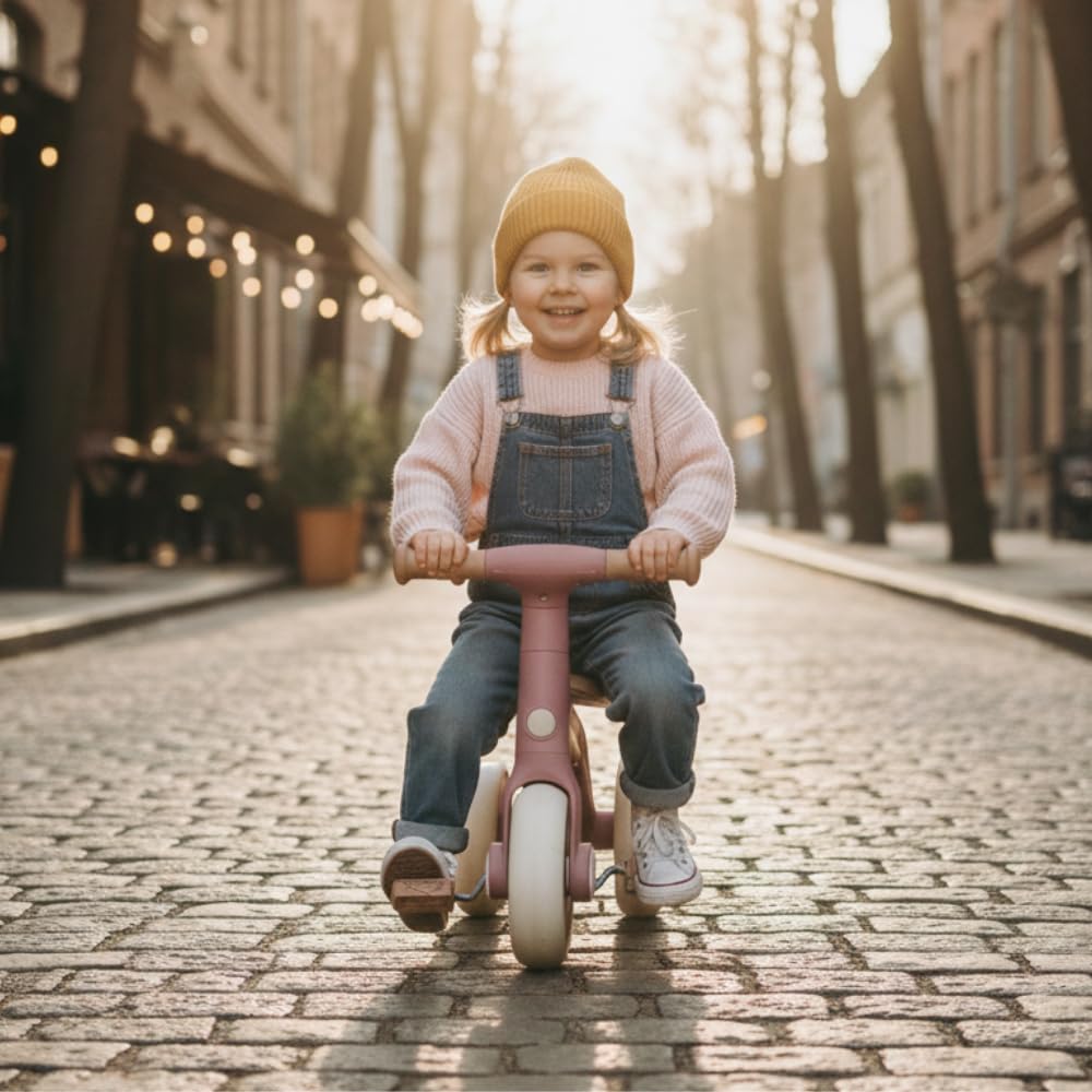 3-in-1 Kinder Laufrad ab 1 Jahr Petite&Mars Bingo – Mit Pedalen, Ultraleicht (2,3 kg), Verstellbar, Fördert Gleichgewicht & Motorik, Erste Fahrrad für Babys 12–36 Monate (Rosa)