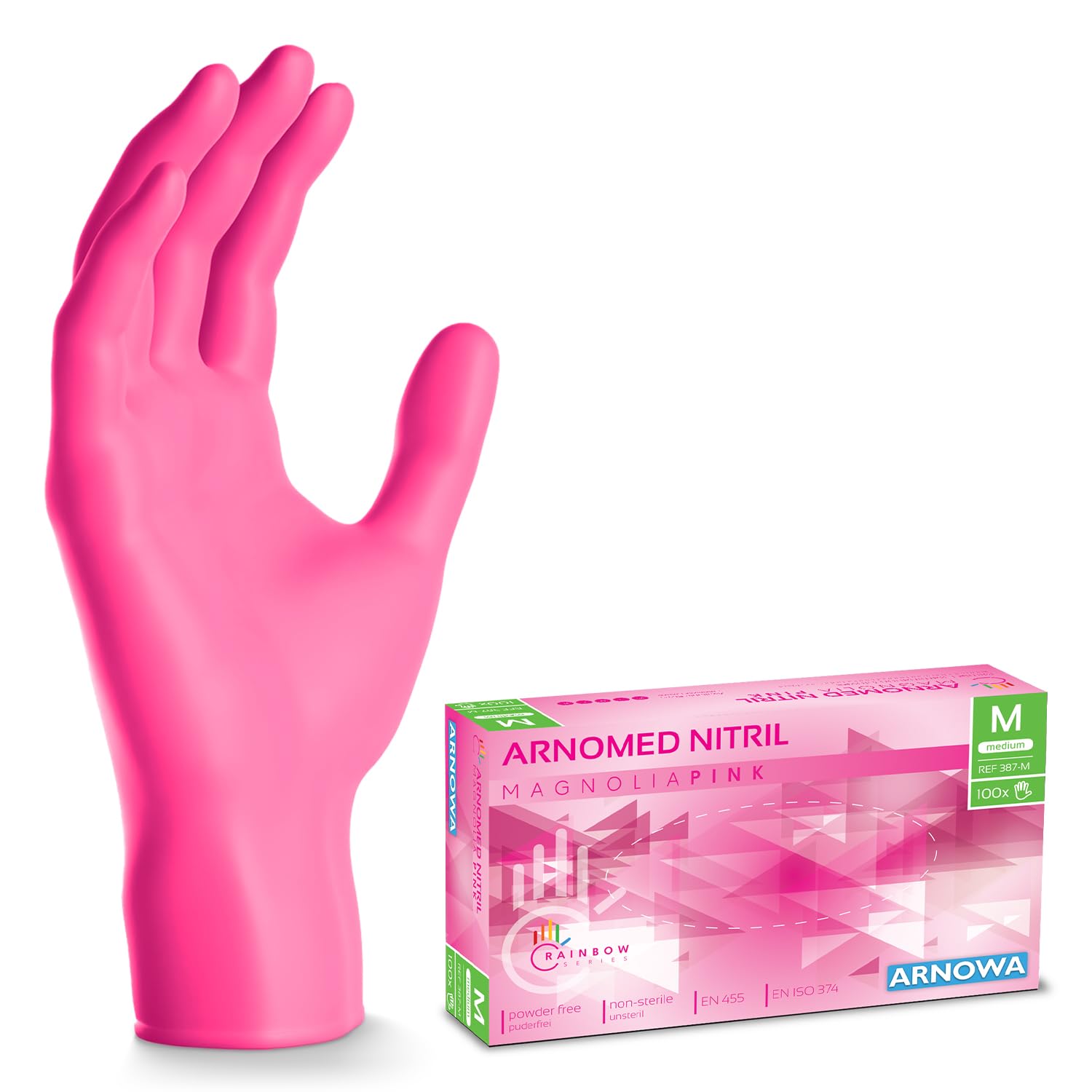 ARNOMED Einweghandschuhe Pink – Einmalhandschuhe, Nitril, puderfrei, latexfrei, 100 Stück/Box