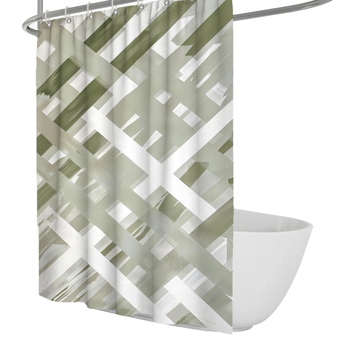 UIRINGART Sage Green Plaid Geometric Cross Shower Curtain W180xL220cm Nordic Modern Waterproof Water Repellent Walk In Shower Bathroom Decor With Hook