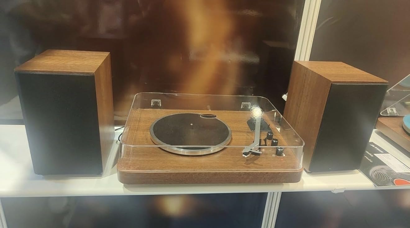 Vintage Style Turntable Record Player with Wooden Base, Clear Dust Cover, 2 Speakers 40 watt RMS-picture-12